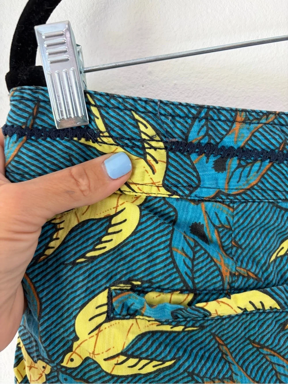 Free People Bird Print Side Tie Blue & Yellow Micro Mini Shorts Size 8